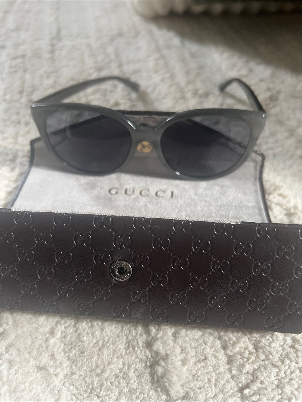 Gucci Gray Cat-Eye Sunglasses with Gold Accent